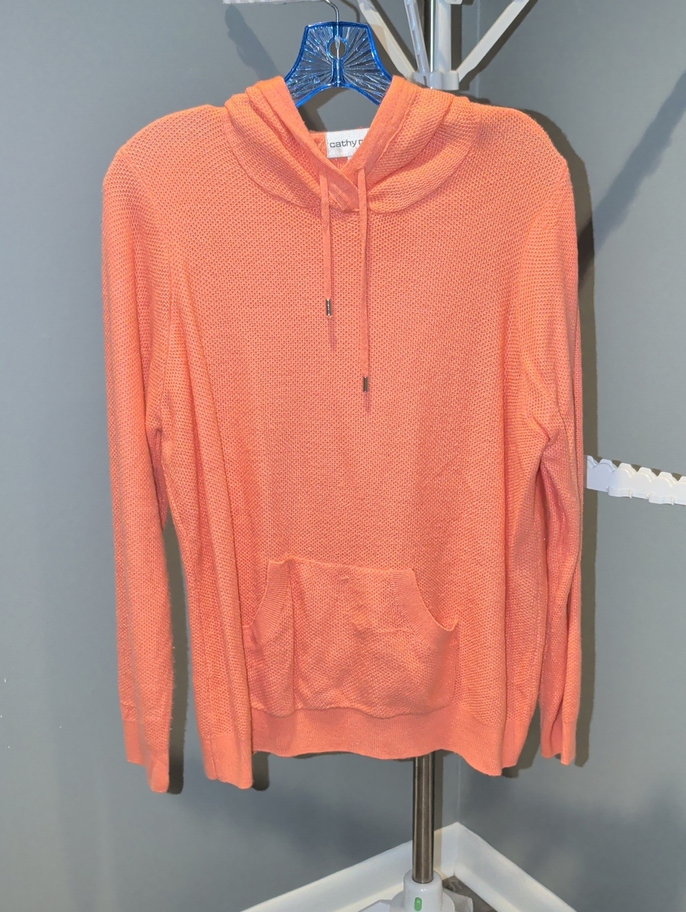Cathy Daniels Peach-Orange Knit Hoodie Sweater